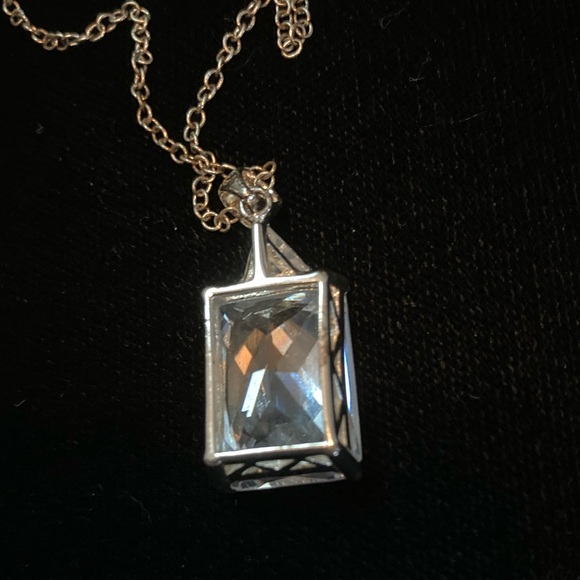 925 SS 24” long chain. Large Emerald cut CZ set in 925 SS raised cage 1”x 1/2” - Picture 9 of 12